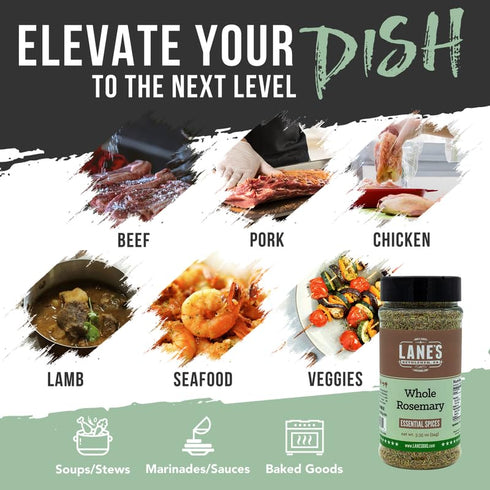 3.35 Oz (94g) Lane's Whole Rosemary Seasoning, All-Natural Cracked Rosemary Spice Compliments Dishes like Chicken