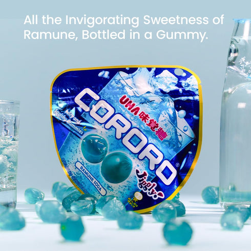 UHA 40g 6) Gummy Gummies CORORO (Ramune Soda / x Japanese Candy, (Juicy and Squishy/Made in Japan) kororo