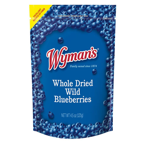 Wyman's Whole Dried Wild Blueberries, 100% Wild Blueberries, No Sugar Added, Resealable Bag - 4.5oz