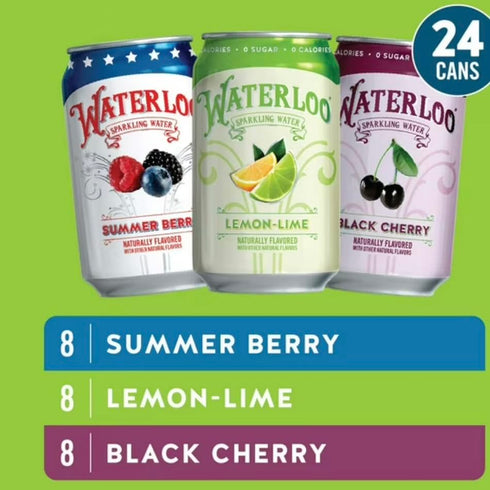 Generic Pack, 12 oz., 24 Waterloos Sparkling Water Variety fl. pk.