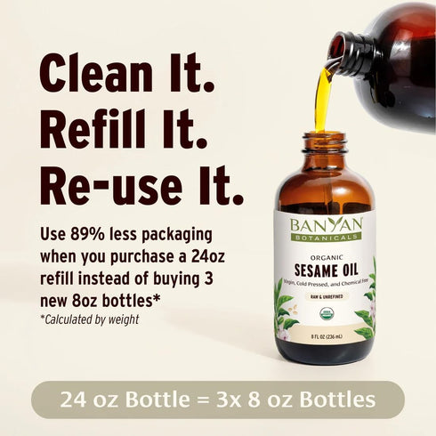 24 oz Banyan Botanicals Organic Unrefined Sesame Oil Rich & Warming Ayurvedic Massage Oil for Body & Scalp Traditional