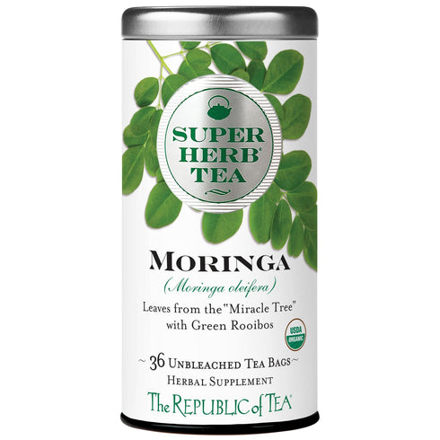 The Republic of Tea Organic Moringa SuperHerb Tea Tin, 36 Herbal Tea Bags, Naturally Caffeine-Free