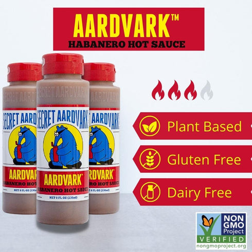 Secret Aardvark Habanero Hot Sauce – Habanero Peppers & Roasted Tomatoes, Medium Spiced Hot Sauce, BBQ Sauce, Non-GMO, Low Sugar, Low Carb, Gluten-Free Hot Sauce & Marinade – 8 fl oz 2 Pack