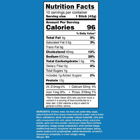 (1.5oz) (Pack 10) Ostrim Chicken High Protein Snack Stick, Ranch Flavor