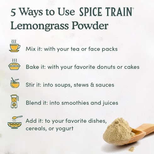 SPICE TRAIN Lemongrass Powder, 226g/8oz Non-GMO, Gluten Free for Cooking, Smoothies, Tea