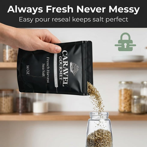 14 oz French Harvest Sea Salt for Cooking and Finishing Premium Coarse Sea Salt with Fragrant Blend of Savory
