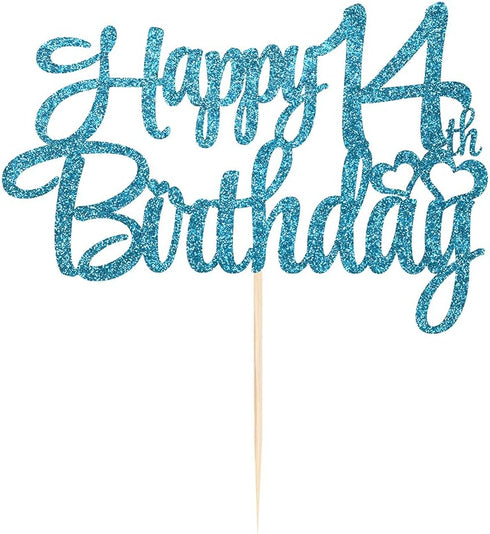 Happy 14th Birthday Cake Topper - Blue Flash 14th Birthday Party Cake Decorations