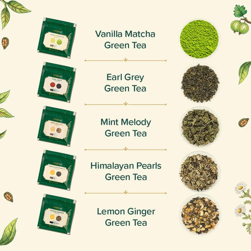 Set (10 Packed VAHDAM Assorted Green Tea Loose Leaf Tea Gift Flavors) | Loose Leaf Green Tea Collection | Includes