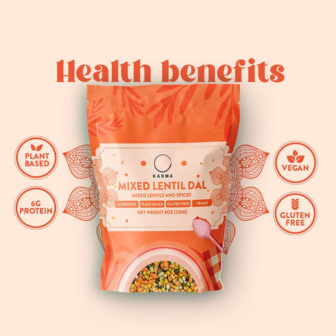 15g 8 oz, 4 Karma Mixed Lentil Dal - Organic Rice & Lentils Blend with Spices for Easy to Cook, Healthy Indian Comfort