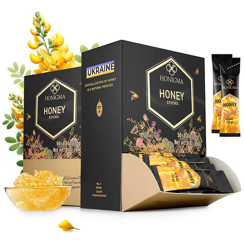 HONIGMA Pure Ukrainian Acacia Honey Sticks Deliciously Sweet Sustainably Sourced 50 Count