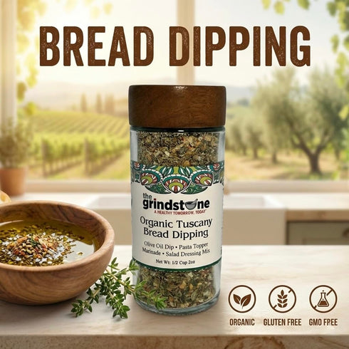 2 oz. Pack 2 The Grindstone, Organic Tuscany bread dipping mix, perfect seasoning spice with extra virgin olive oil