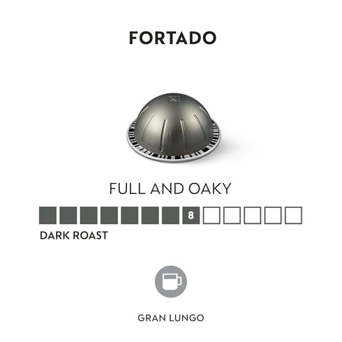 30 Count 5.0oz. Nespresso Capsules Vertuo, Fortado Gran Lungo Americano, Dark Roast Espresso Coffee, Coffee Pods, Brews