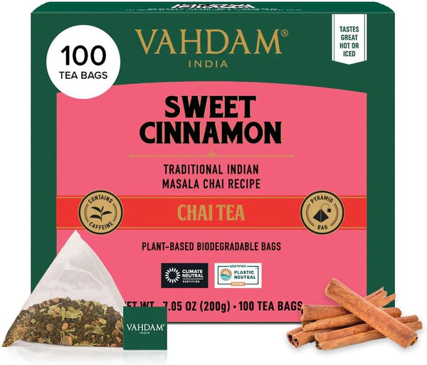 VAHDAM Sweet Cinnamon Chai Tea Bags (100 Count) | 100% Natural Spices