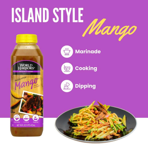 World Harbors Island Mango Sauce & Marinade 16-Fl Oz Bottle (Pack of 3), Low-Calorie, Sweet & Tangy Sauce