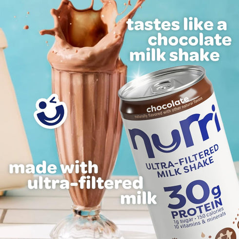 Generic 30g 11 (Pack 12) 150 Nurri Protein Milk Chocolate Shake, Fluid Ounce of Ultra-Filtered, Lactose-Free, Low