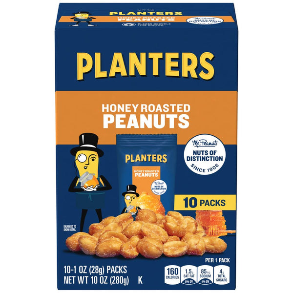 Planters Honey Roasted Peanuts, 10 ct Box, 1 oz Packs, Pack of