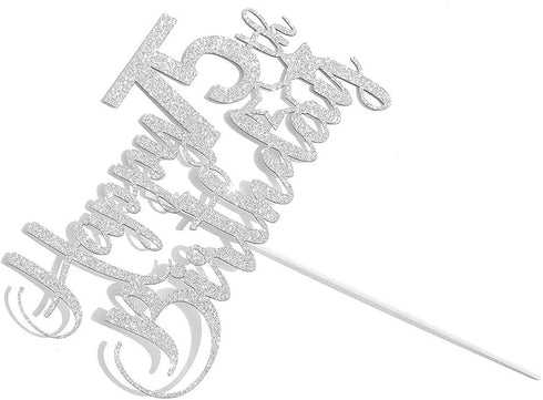 Silver Glitter Happy 75th Birthday Cake Topper - 75th Birthday Party Decoration, 75th Birthday Cake Topper
