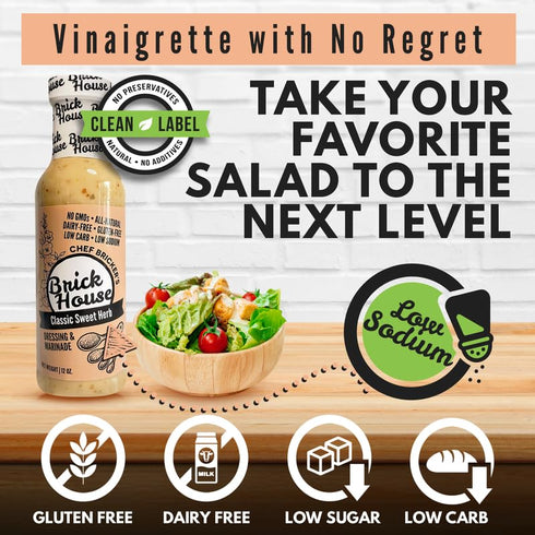 12 Oz 2 Pack Brick House Classic Sweet Herb Vinaigrette Dressing & Marinade, - Low-Sodium, Low-Carb, Dairy-Free