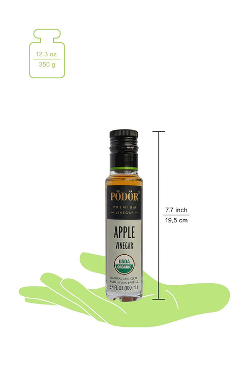 3.4 Oz. 100% PDR Premium Organic Apple Vinegar - fl. - Natural, Aged in Oak Barrels, Fermented, Unfiltered, Vegan