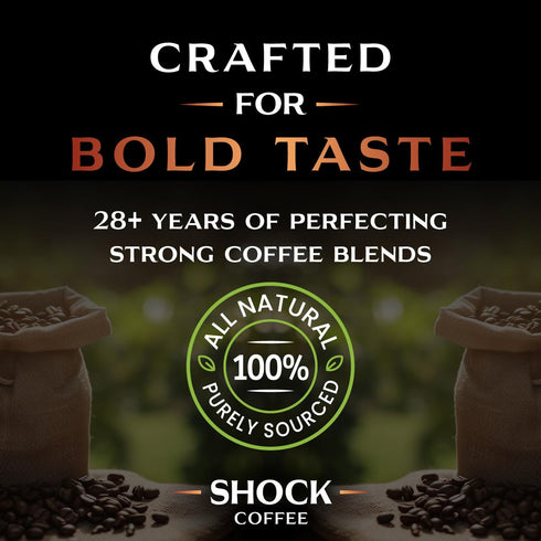 30 count Shock Coffee Extra Strength Cups - Bold all Arabica Med-Dark Roast - Fresh Look - Richer Taste