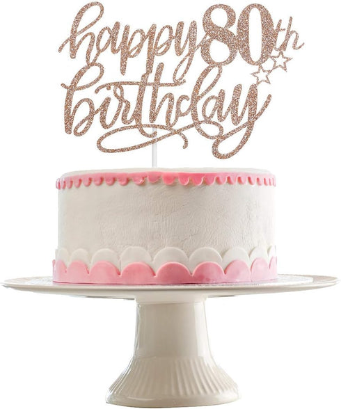 Happy 80th Birthday Cake Topper – Rose Gold Glitter 80th Anniversary Cake Decorations for Women