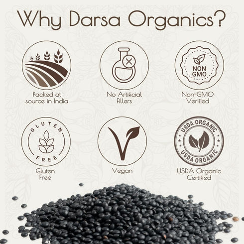 2lb Darsa Organics Urad Dal Whole - Organic Dried Lentils - USDA Certified Black Lentils, Non-GMO, Gluten Free, Kosher