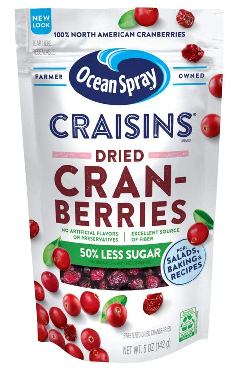Ocean Spray Craisins, 50% Less Sugar Dried Cranberries, Dried Fruit, 5 Oz
