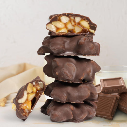 12 OZ Chocolate Caramel Cashew Nut Clusters Gift Box - by It's Delish | Premium Dark Chocolate Covered Nuts with Carmel