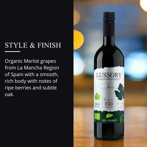 0.0% (750ml, 1 Lussory Organic Merlot Dealcoholized Non Alcoholic Wine Red From Spain, Low Calories, Organic, Vegan