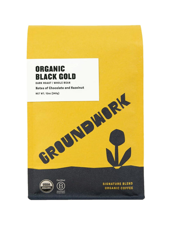 GROUNDWORK Black Gold Whole Bean Coffee Dark Roast Blend - USDA Organic