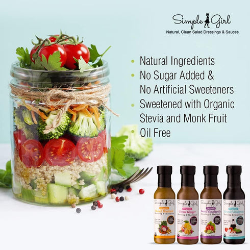 Simple Girl 4 Pack (12 Organic Salad Dressing Variety - Sweet Vinaigrette, Balsamic Vinaigrette, Sweet Mustard