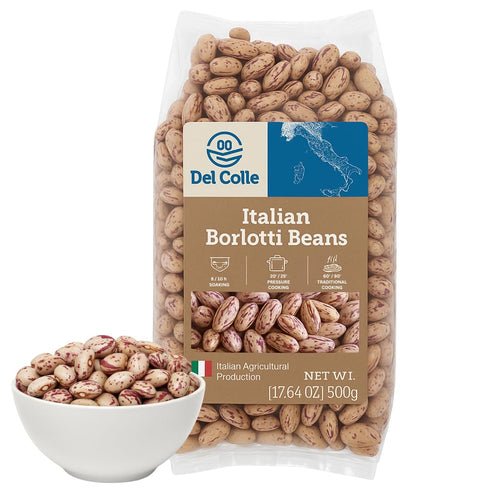 Del Colle Italian Borlotti Beans Dried Cranberry/Roman Beans, Premium Italian Dry Beans for Cooking,