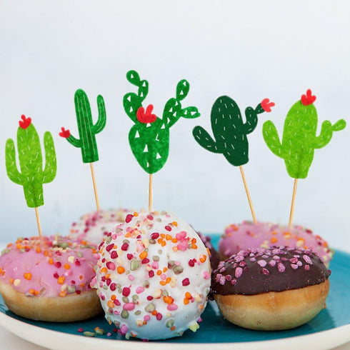 Cactus Cupcake Toppers, Summer Hawaii Theme Party Favors, 24PCS for Birthday Supplies