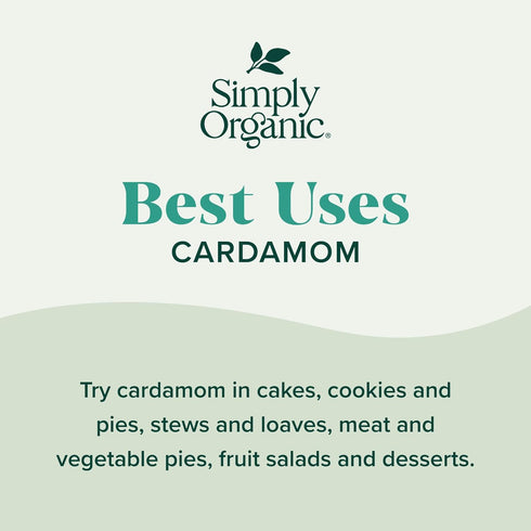 Simply Organic Cardamom, 2.82 Ounce, Certified Organic & Kosher, Aromatic, Subtly Spicy-Sweet
