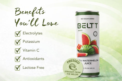 BELTT 100% 11.1oz Pack 12 Watermelon Juice Fruit Juice, Not From Concentrate, No Added Sugar, No Preservatives, No