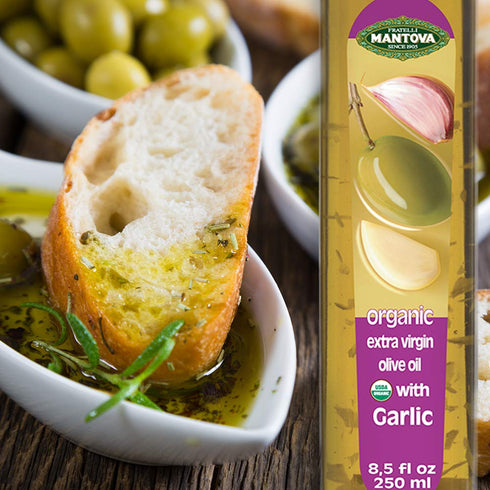 8.5 Mantova USDA Organic Garlic Extra Virgin Olive Oil (EVOO), Cold-Pressed, Imported from Italy. Perfect for salad