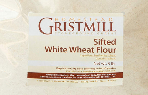 Homestead Gristmill Stone-ground Sifted White Wheat Flour (5 lb), Artisanally Milled from