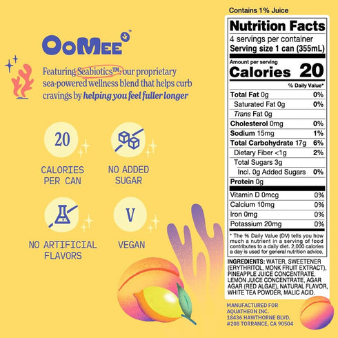 (4 Pack, OoMee Prebiotic Beverage - Vegan, Sustainable Marine Sourced Prebiotics, Support Digestive Health