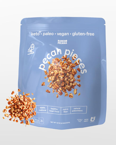 2 LB, 3g 1 oz, RANCHO PECANA - Natural Pecan Pieces, Gluten Free Chopped Pecans, non-GMO, Vegan Snack, Organic Snack