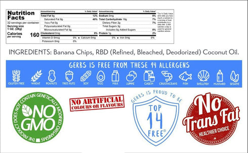 2 lbs. 14 Gerbs Unsweetened Banana Chips | Unsulfured, No Artificial Additives, Resealable Bag | Naturally Crisp