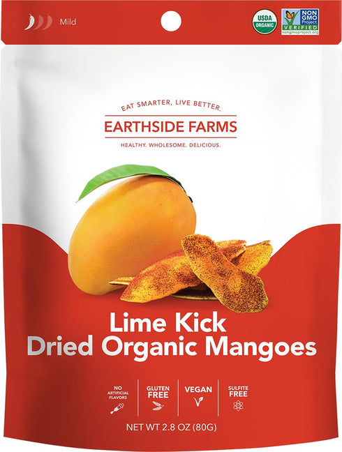 Pack 2.8oz 4pack Earthside Farms Dried Organic Mango Variety Original Citrus Splash Lime Kick and Peach Paradise Gluten