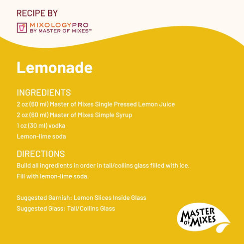 375 ML (12.7 Oz) Master of Mixes Cocktail Essentials Single Pressed Lemon Juice, Bottle Fl