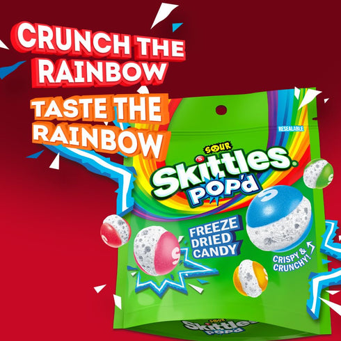 5.5 Oz Skittles Pop'D Sour Freeze Dried Candy Assortment, Resealable Bag