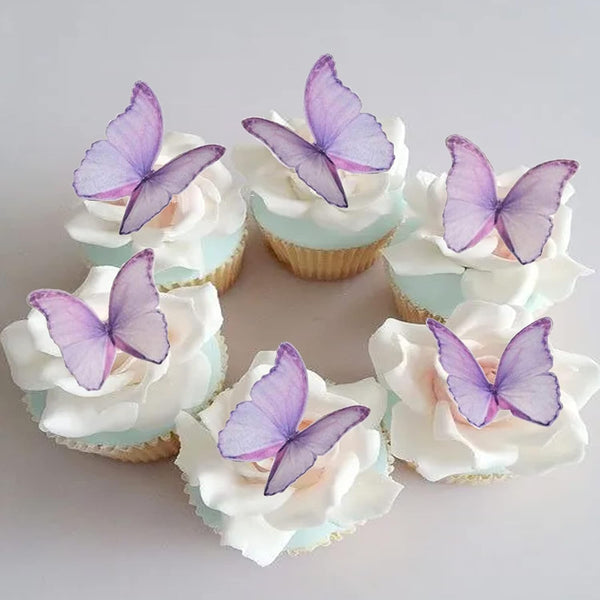 GEORLD Edible Wafer Paper Butterflies, Set of 48 Purple Cake Decorations, Cupcake Topper