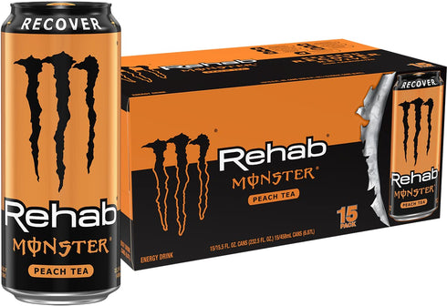 Monster Rehab Peach Tea + Energy, Energy Drink, 15.5 Ounce | Energy