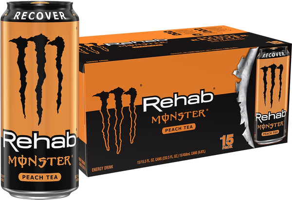 Monster Rehab Peach Tea + Energy, Energy Drink, 15.5 Ounce | Energy