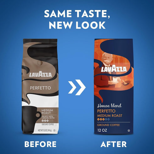 6 12oz, 3/5, 100% (Pack 6) Package Lavazza House Blend Perfetto Ground Coffee Bags of Medium Roast, Full-bodied