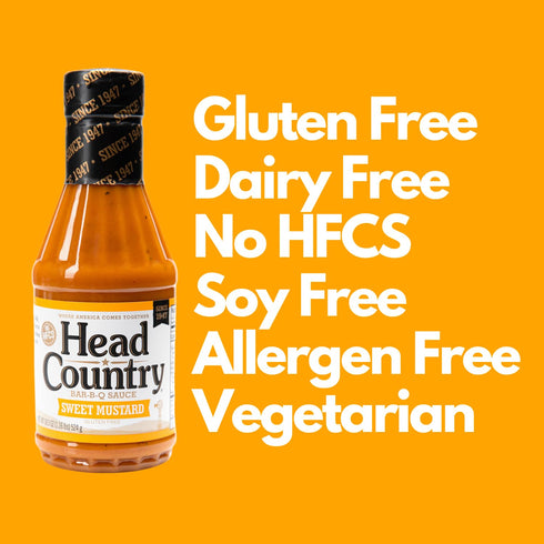Country 20 Pack 2 Head Bar-B-Q Sauce, Sweet Mustard | Soy Free, Gluten Free Barbecue Sauce With No Added Preservatives
