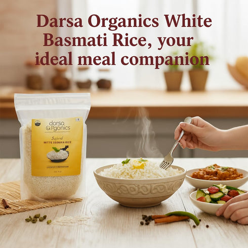(2lb) Darsa Organics White Basmati Rice - USDA Organic Long Grain White Rice from India - Premium Aromatic & Fluffy