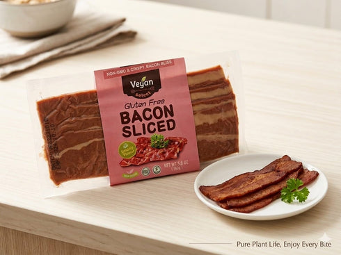 VEGAN SELECT SINCE 1993 5.6 oz Vegan Select Plant-Based Bacon Strips, Rich Smoky Flavor, Non-GMO Soy Protein